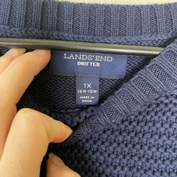 Lands End womens sweater 1X blue cable knit nautical pullover cotton chunky - Picture 4 of 7